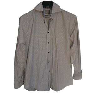 TD Thomas Dean Men's Sz L Blue White Striped Long Sleeve Flip Cuff Button‎ Shirt